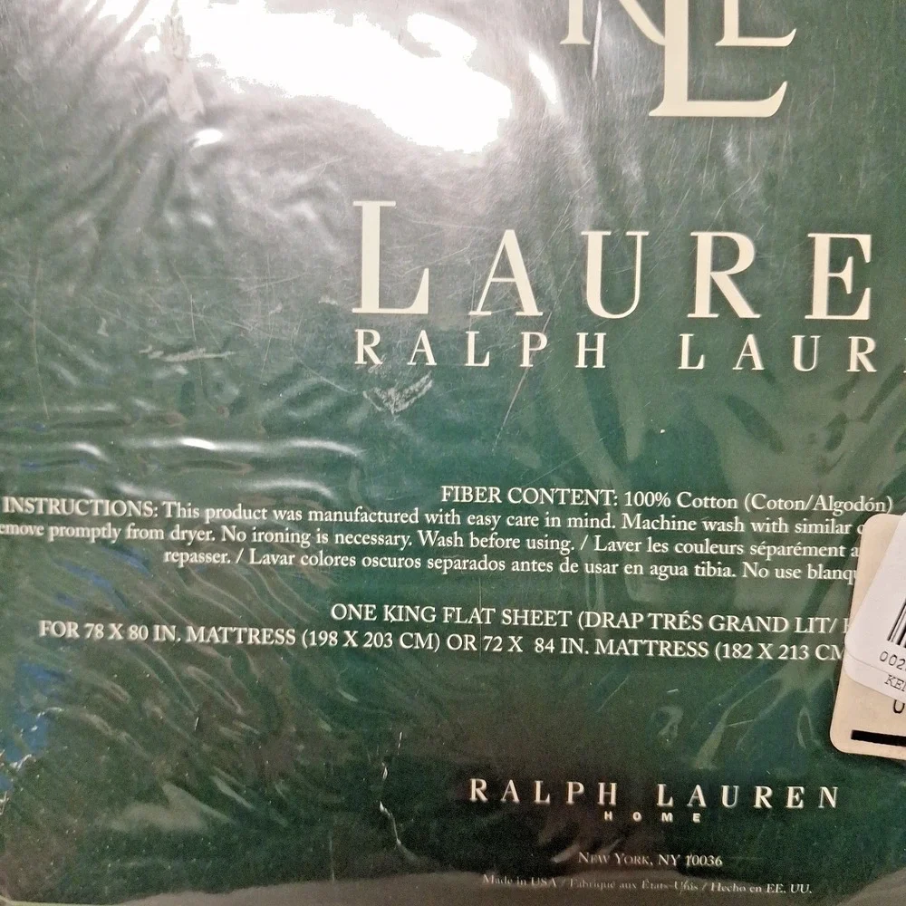 Vintage Ralph Lauren‎ KING Flat KENNEBUNKPORT Plaid Blue Chambray Sheet Rare New